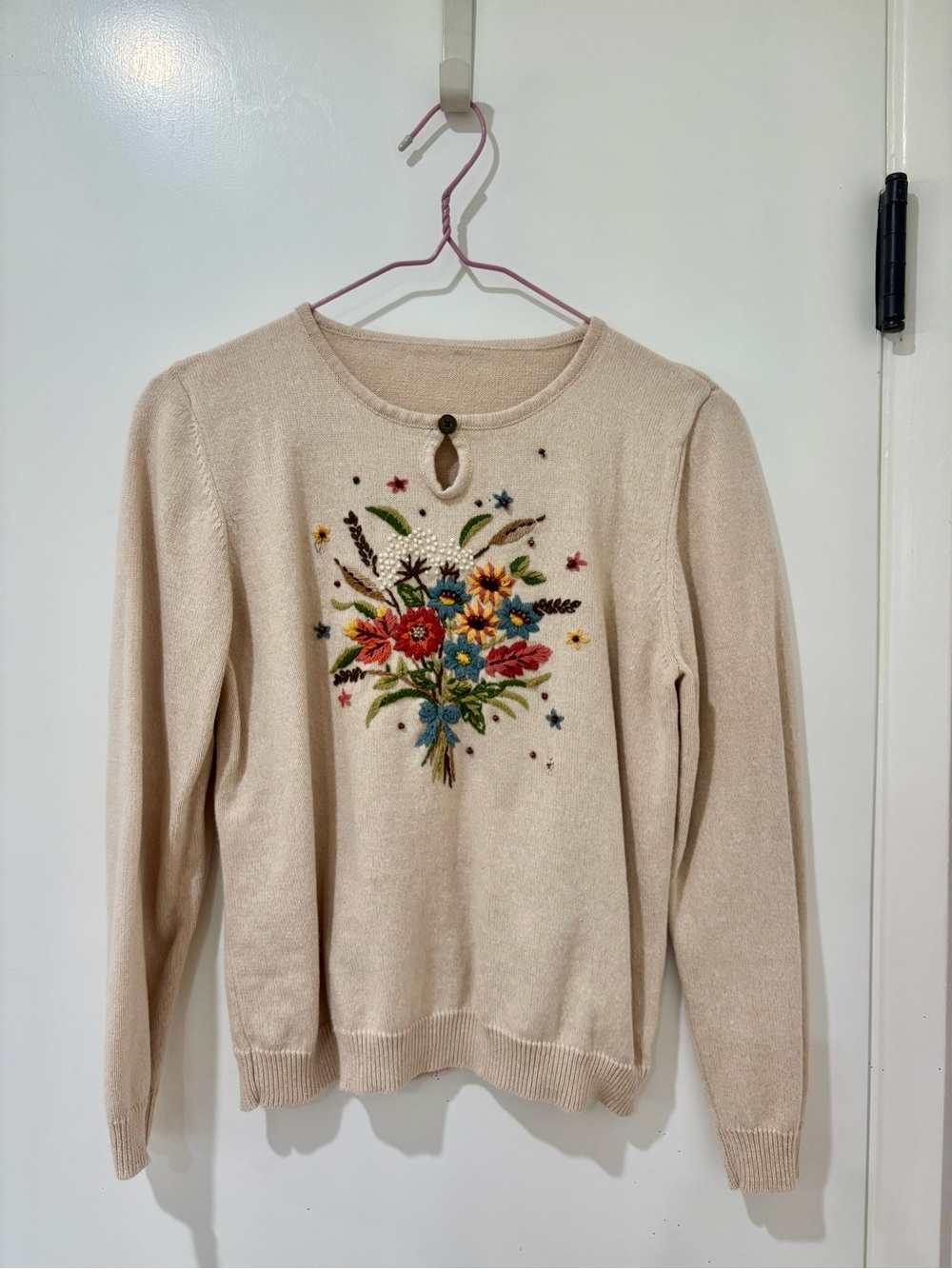 Cream Floral Embroidered Women's Sweater